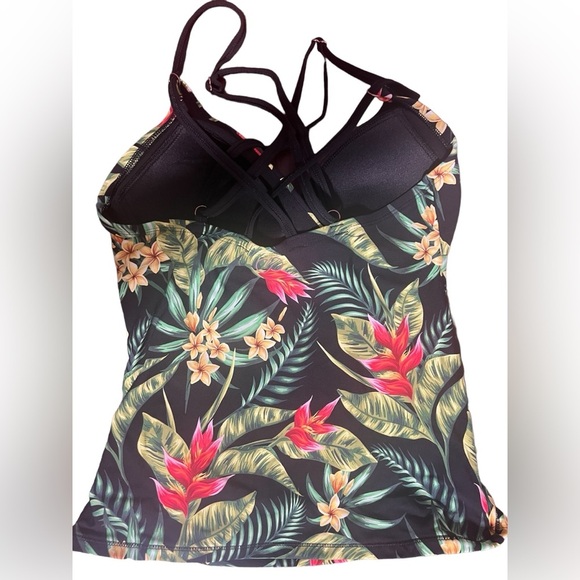 Calia Paradise Palm Black Strappy Ruched Tankini Bathing Suit Top Size XS - Picture 2 of 4